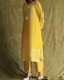 Yellow Mukaish Kamdani Noor Organza Chikankari Kurta Set