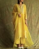 Yellow Mukaish Kamdani Noor Organza Chikankari Kurta Set