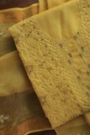 Yellow Paper Tussar Resham Chikankari Unstitched Kurta Dupatta Set