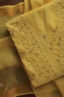 Yellow Paper Tussar Resham Chikankari Unstitched Kurta Dupatta Set