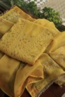 Yellow Paper Tussar Resham Chikankari Unstitched Kurta Dupatta Set
