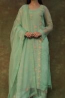 Sea Green Noor Organza Silk Zardosi Work Fine Resham Chikankari Kurta Set