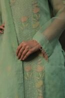 Sea Green Noor Organza Silk Zardosi Work Fine Resham Chikankari Kurta Set