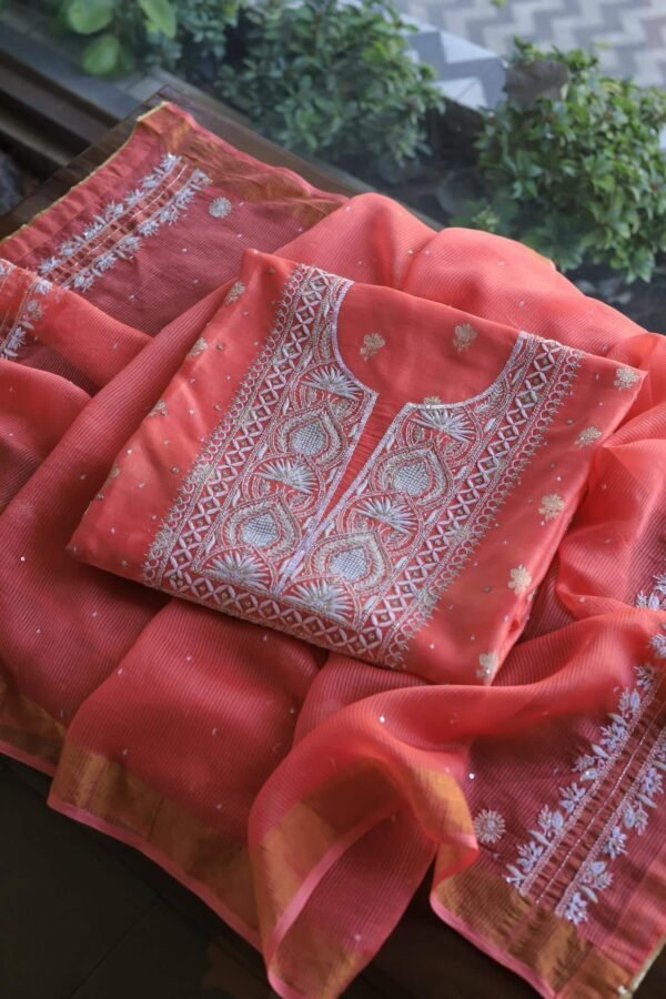 Banarasi Zari Chanderi Unstitched Chikankari Fabrics - Image 4