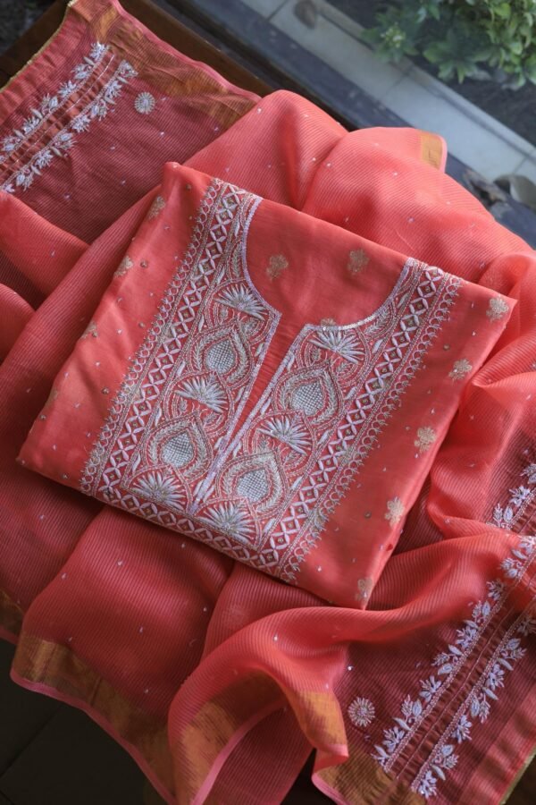Banarasi Zari Chanderi Unstitched Chikankari Fabrics - Image 8