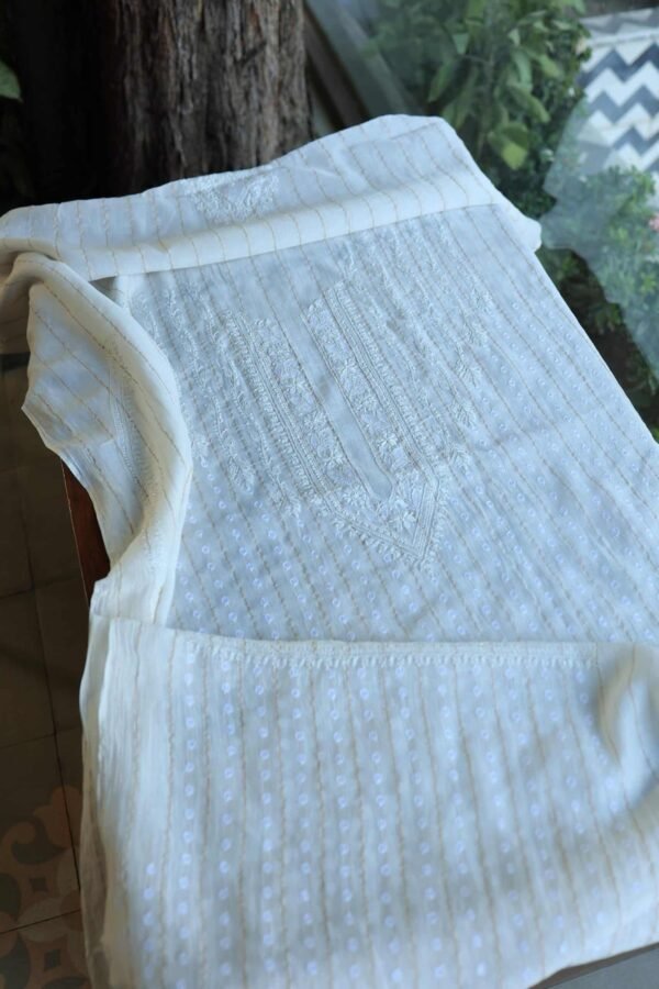 Zari Chanderi Unisex Chikankari Unstitched Men's Kurta Fabric - Image 5