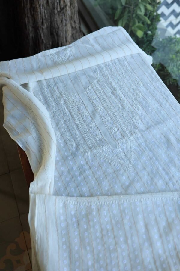 Zari Chanderi Unisex Chikankari Unstitched Men's Kurta Fabric - Image 6