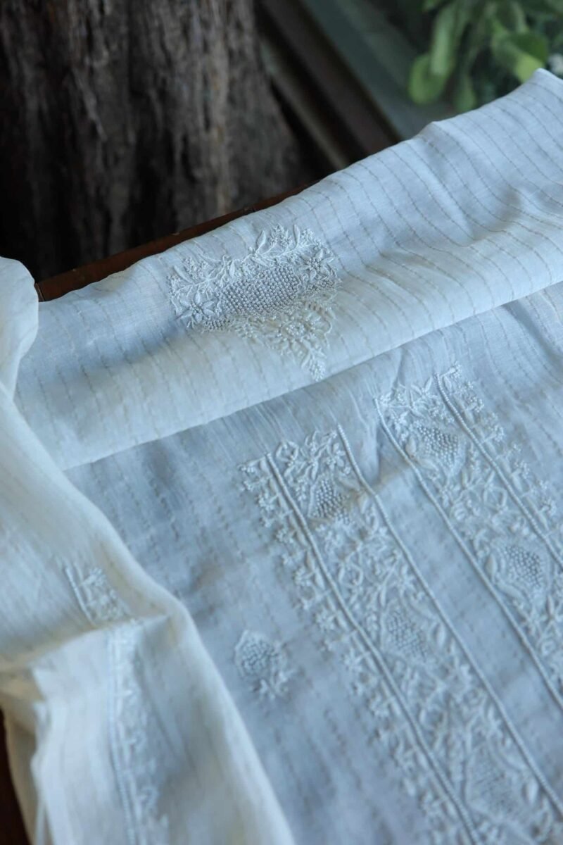 Zari Chanderi Unisex Chikankari Unstitched Men's Kurta Fabric