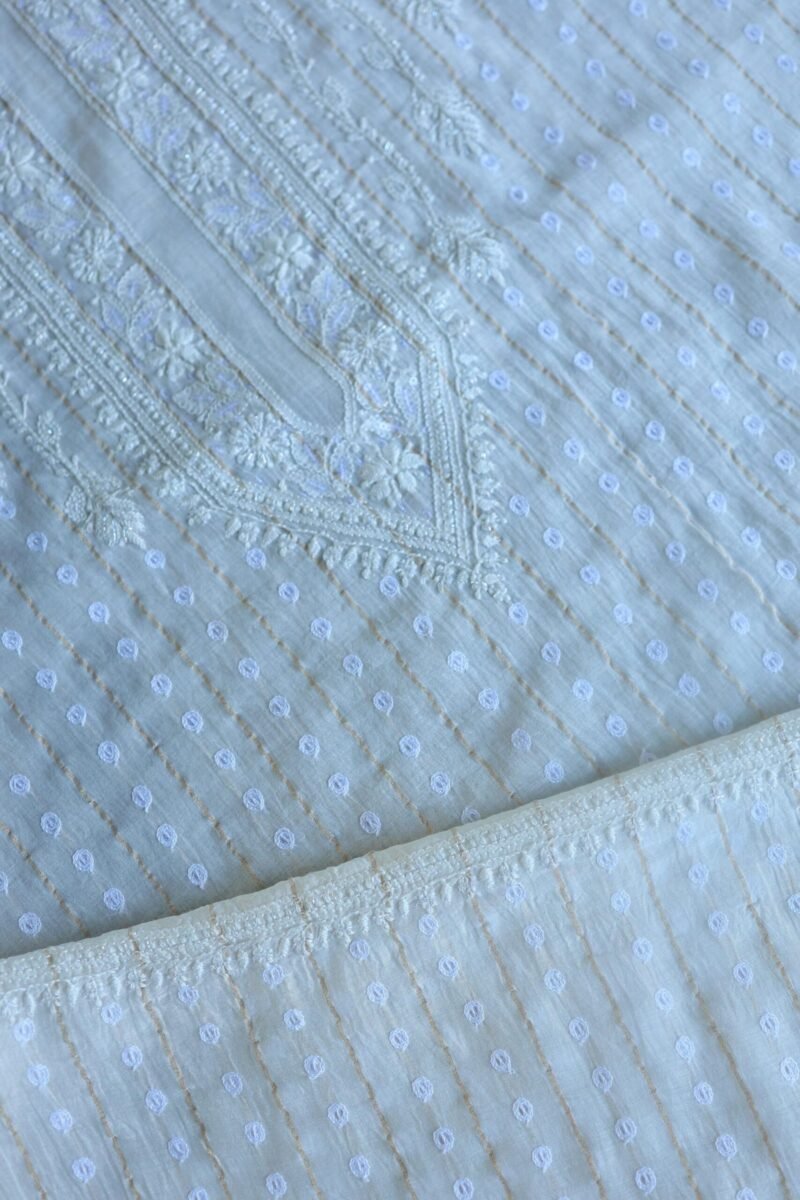 Zari Chanderi Unisex Chikankari Unstitched Men's Kurta Fabric