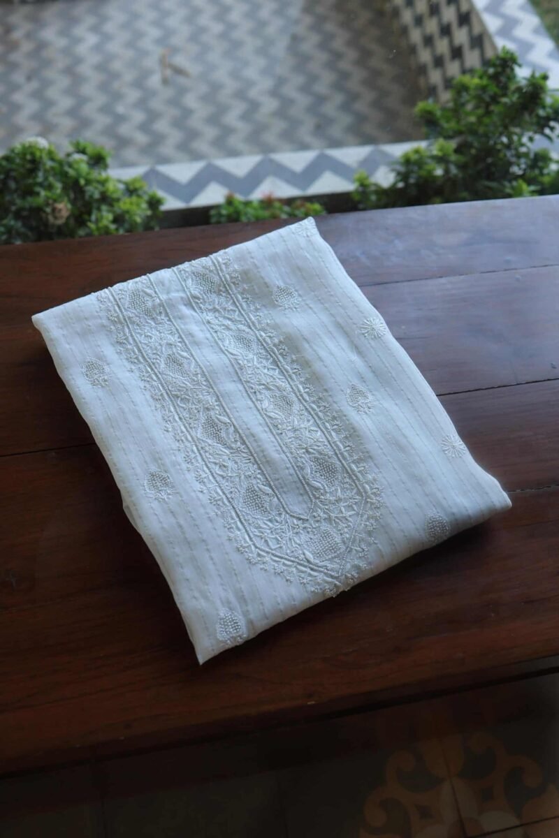 Zari Chanderi Unisex Chikankari Unstitched Men's Kurta Fabric