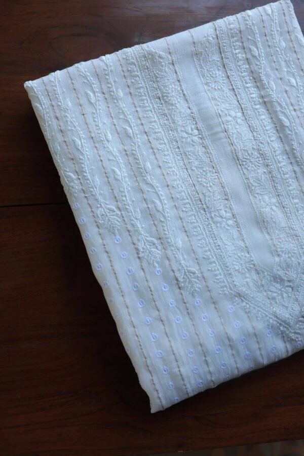 Zari Chanderi Unisex Chikankari Unstitched Men's Kurta Fabric - Image 8