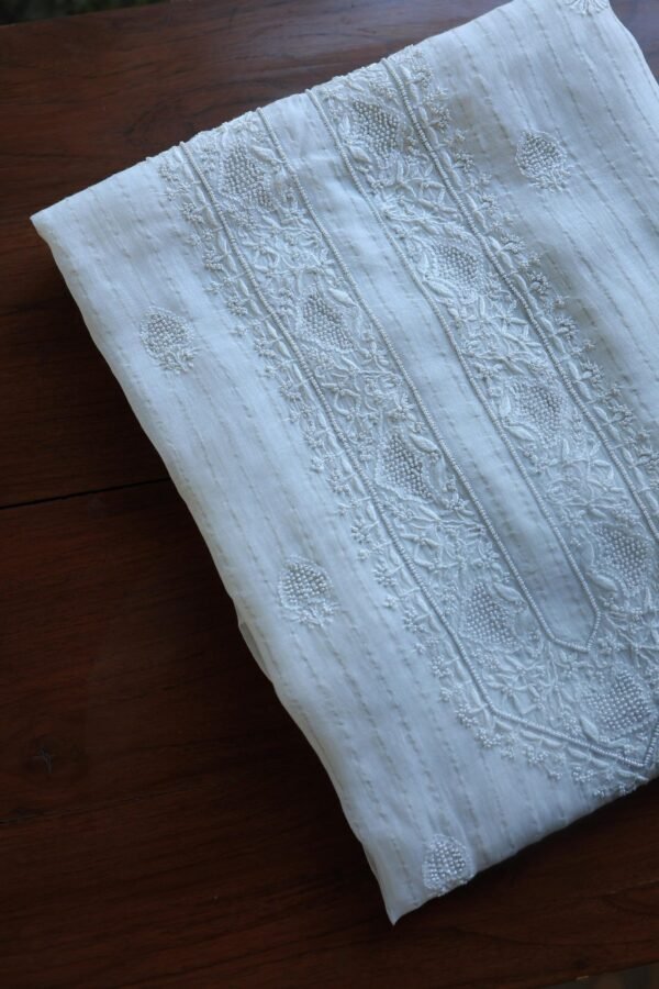 Zari Chanderi Unisex Chikankari Unstitched Men's Kurta Fabric - Image 4