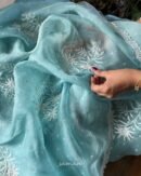 Ice Blue Noor Organza Cutwork Chikankari Saree