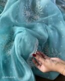 Ice Blue Noor Organza Cutwork Chikankari Saree