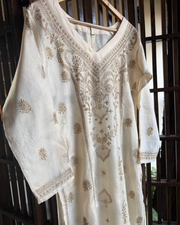 Mulberry silk resham Chikankari kurta