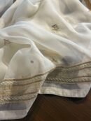 White Noor Banarasi Organza Chikankari Unstitched Fabrics