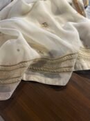 White Noor Banarasi Organza Chikankari Unstitched Fabrics