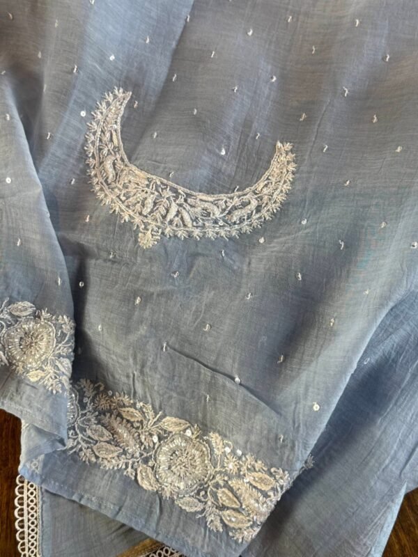Powder Blue | Crescent Chandbala Chikankari Fabrics - Image 11