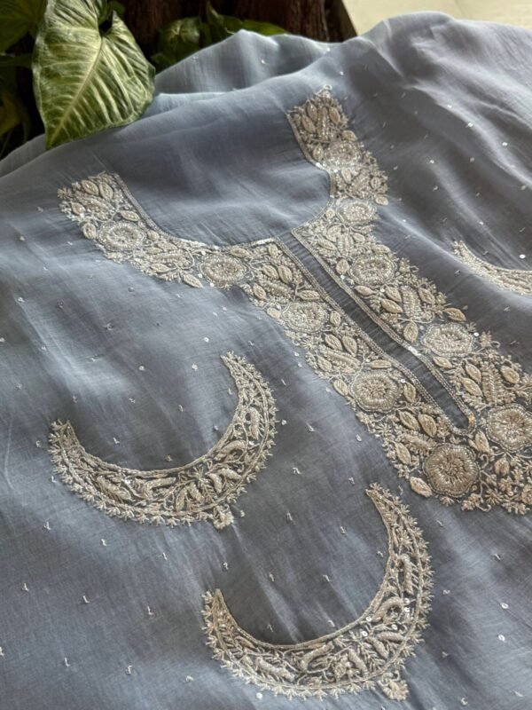 Powder Blue | Crescent Chandbala Chikankari Fabrics - Image 3