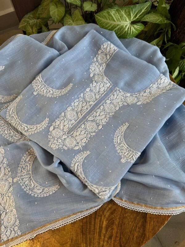 Powder Blue | Crescent Chandbala Chikankari Fabrics - Image 2