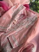 Chanderi Daraz Applique Chikankari Mukaish Kurta Dupatta Set