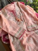 Chanderi Daraz Applique Chikankari Mukaish Kurta Dupatta Set