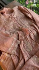 Brick Rose shade Tissue Silk Chikankari Anagarkha