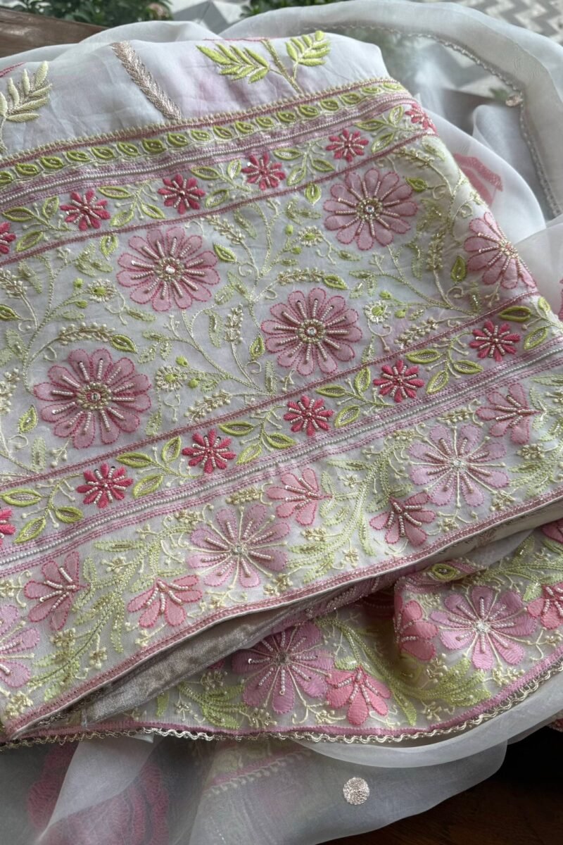 Noor Banarasi Organza Chikankari Unstitched Fabrics