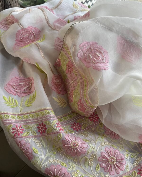 Noor Banarasi Organza Chikankari Unstitched Fabrics - Image 5