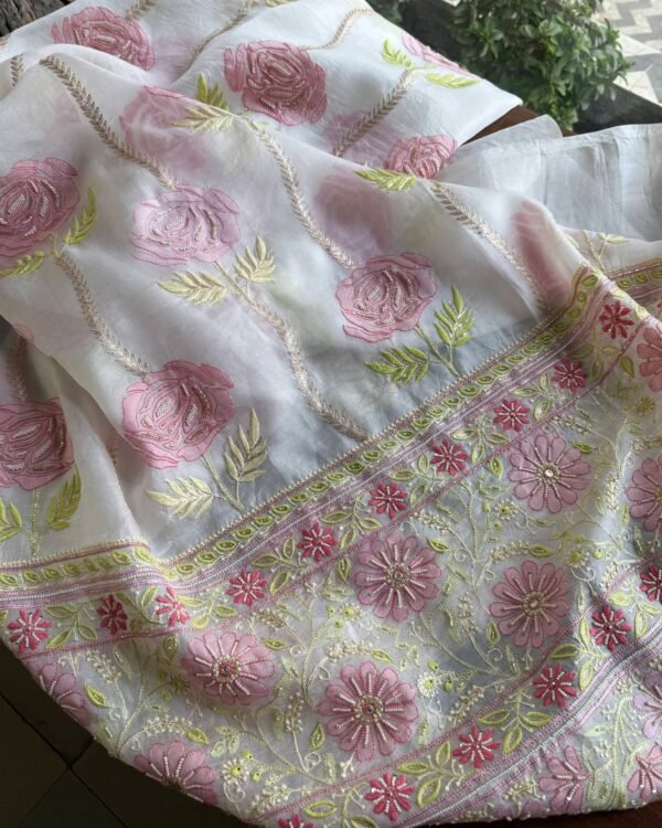 Noor Banarasi Organza Chikankari Unstitched Fabrics - Image 10