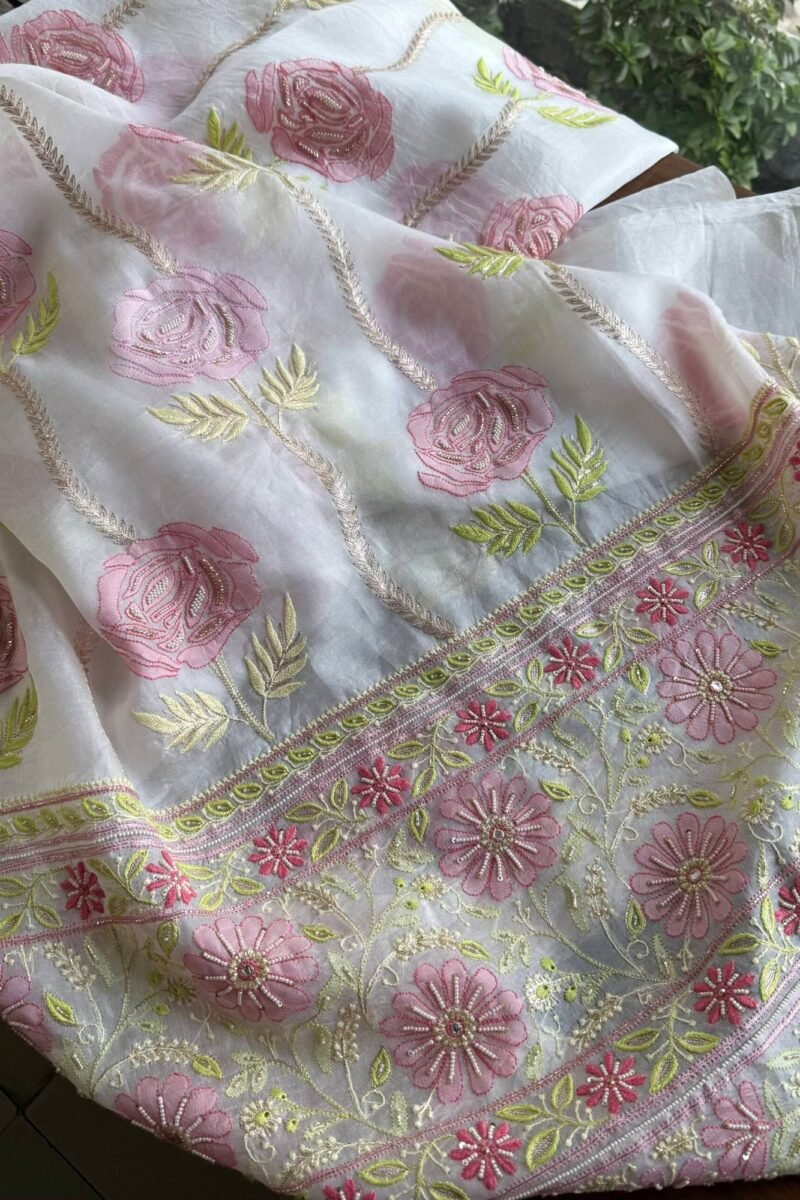 Noor Banarasi Organza Chikankari Unstitched Fabrics