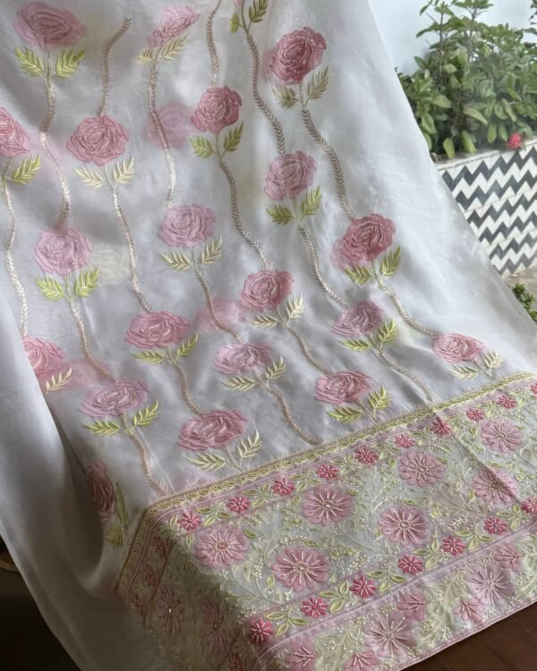 Noor Banarasi Organza Chikankari Unstitched Fabrics - Image 6