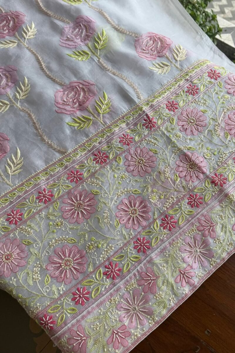 Noor Banarasi Organza Chikankari Unstitched Fabrics