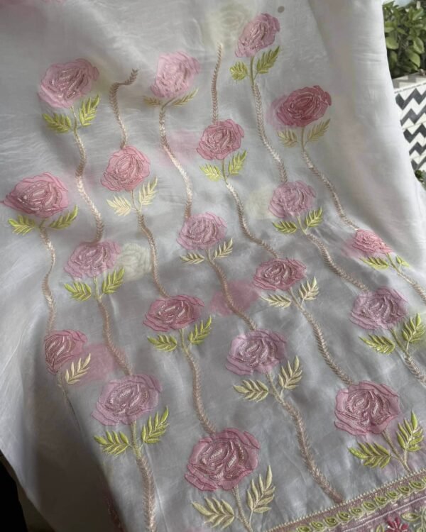 Noor Banarasi Organza Chikankari Unstitched Fabrics - Image 14
