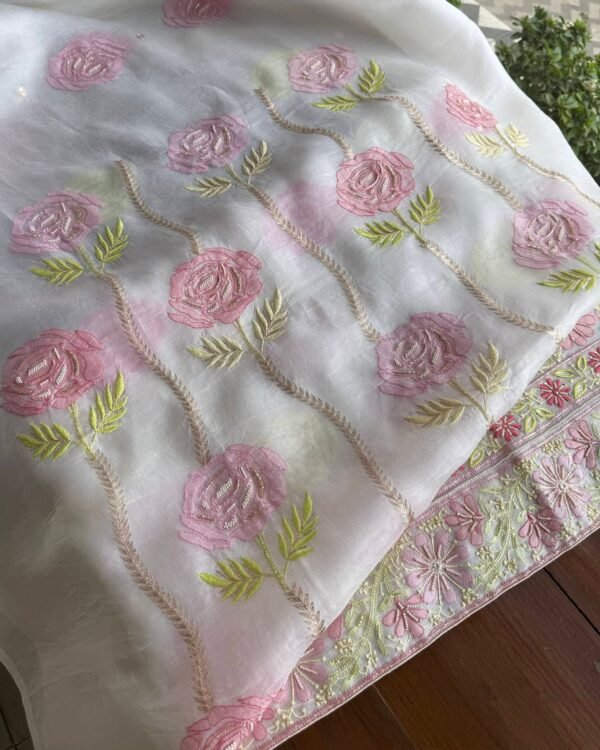 Noor Banarasi Organza Chikankari Unstitched Fabrics - Image 9