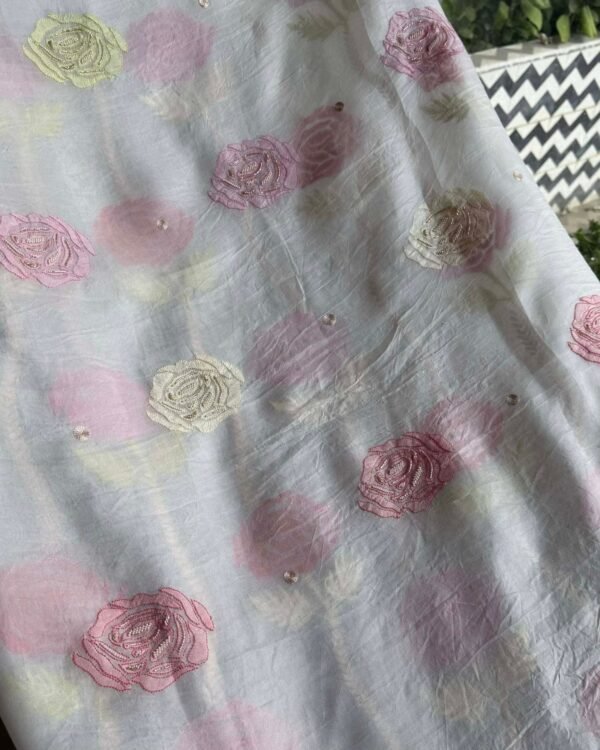 Noor Banarasi Organza Chikankari Unstitched Fabrics - Image 7