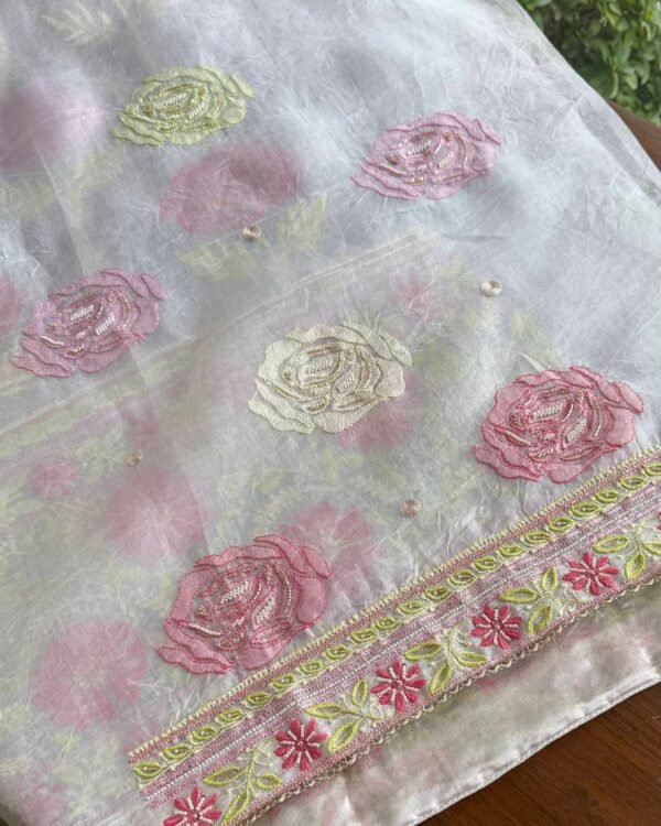 Noor Banarasi Organza Chikankari Unstitched Fabrics - Image 8