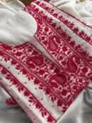 White & Red Mal Chanderi Silk Chikankari With Sequins Unstitched Kurta Dupatta Set