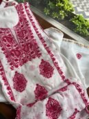 White & Red Mal Chanderi Silk Chikankari With Sequins Unstitched Kurta Dupatta Set
