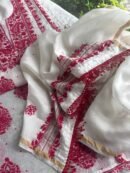 White & Red Mal Chanderi Silk Chikankari With Sequins Unstitched Kurta Dupatta Set