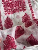White & Red Mal Chanderi Silk Chikankari With Sequins Unstitched Kurta Dupatta Set
