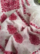 White & Red Mal Chanderi Silk Chikankari With Sequins Unstitched Kurta Dupatta Set