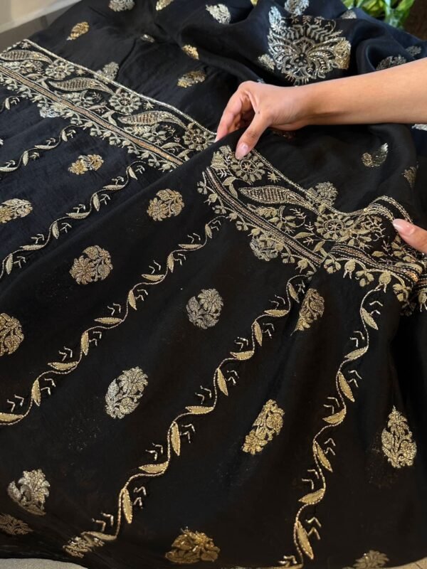 Jet Black | Zari Chanderi Chikankari Fabrics - Image 8