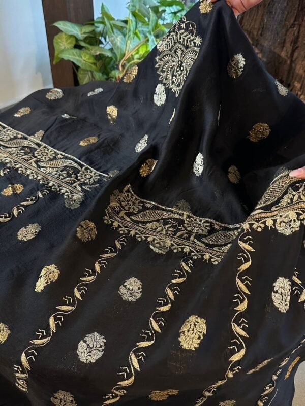 Jet Black | Zari Chanderi Chikankari Fabrics - Image 10