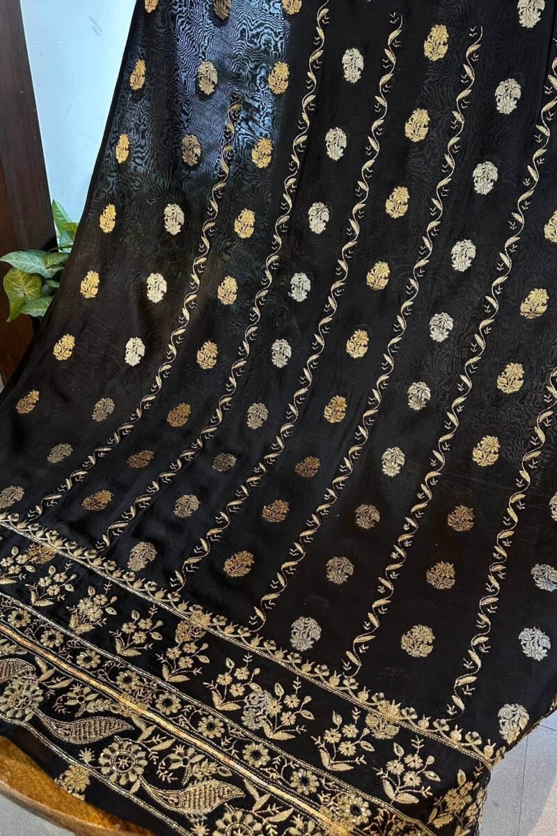 Jet Black | Zari Chanderi Chikankari Fabrics