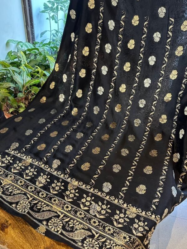 Jet Black | Zari Chanderi Chikankari Fabrics - Image 5