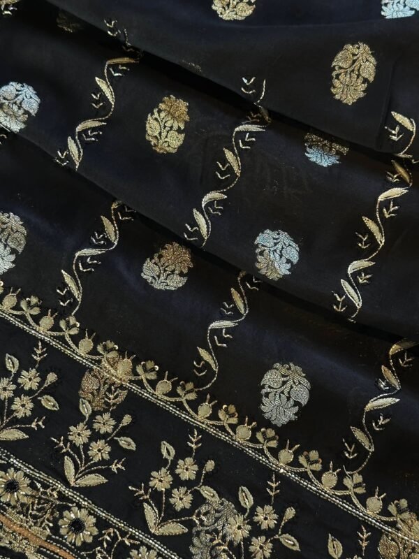Jet Black | Zari Chanderi Chikankari Fabrics - Image 7