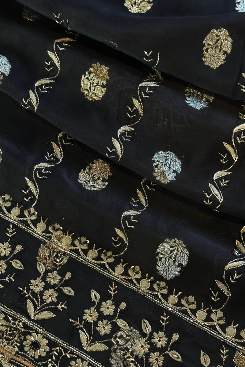 Jet Black | Zari Chanderi Chikankari Fabrics