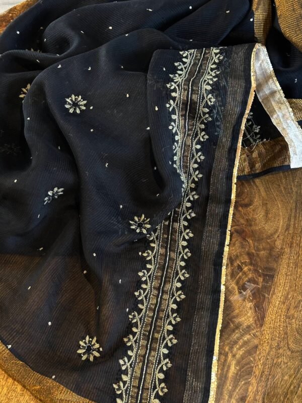 Jet Black | Zari Chanderi Chikankari Fabrics - Image 13