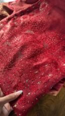 Roheen Red Tussar Silk Chikankari Unstitched Kurta Dupatta Fabrics Set